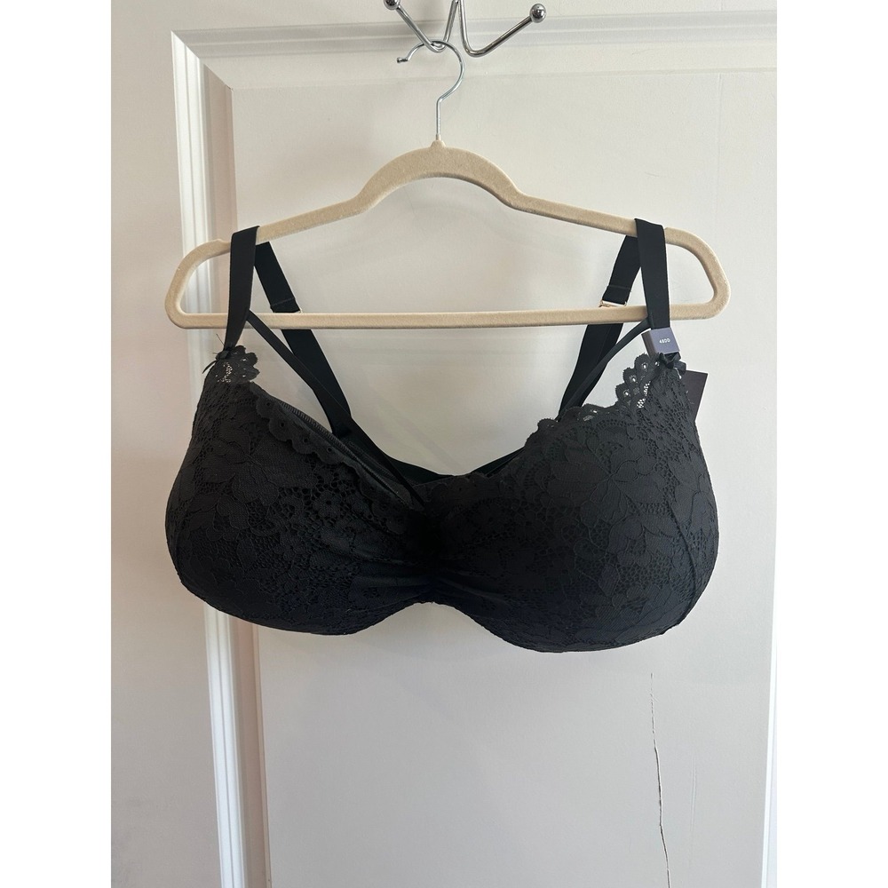 NEW Cacique Black Lace Bra Max Boost Plunge size 48DD $66.95